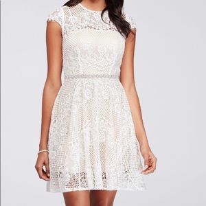 Short Cap Sleeve Lace Dress With Beaded Waist